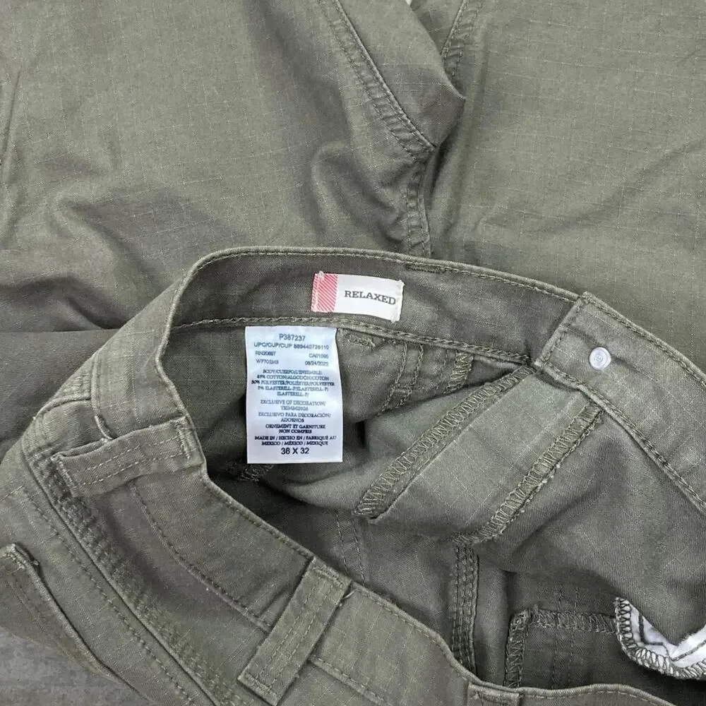 Vintage Y2K Dickies Cargo Pants 36x32 Baggy Wide Olive Green Cotton Dungarees